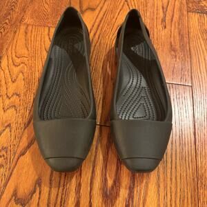 Crocs Iconic Comfort Kelli Black Ballerina Womens 8 Slip On Flat Bendable Shoes
